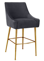 Beatrix Pleated Dark Grey Velvet/Gold Metal Bar Stool