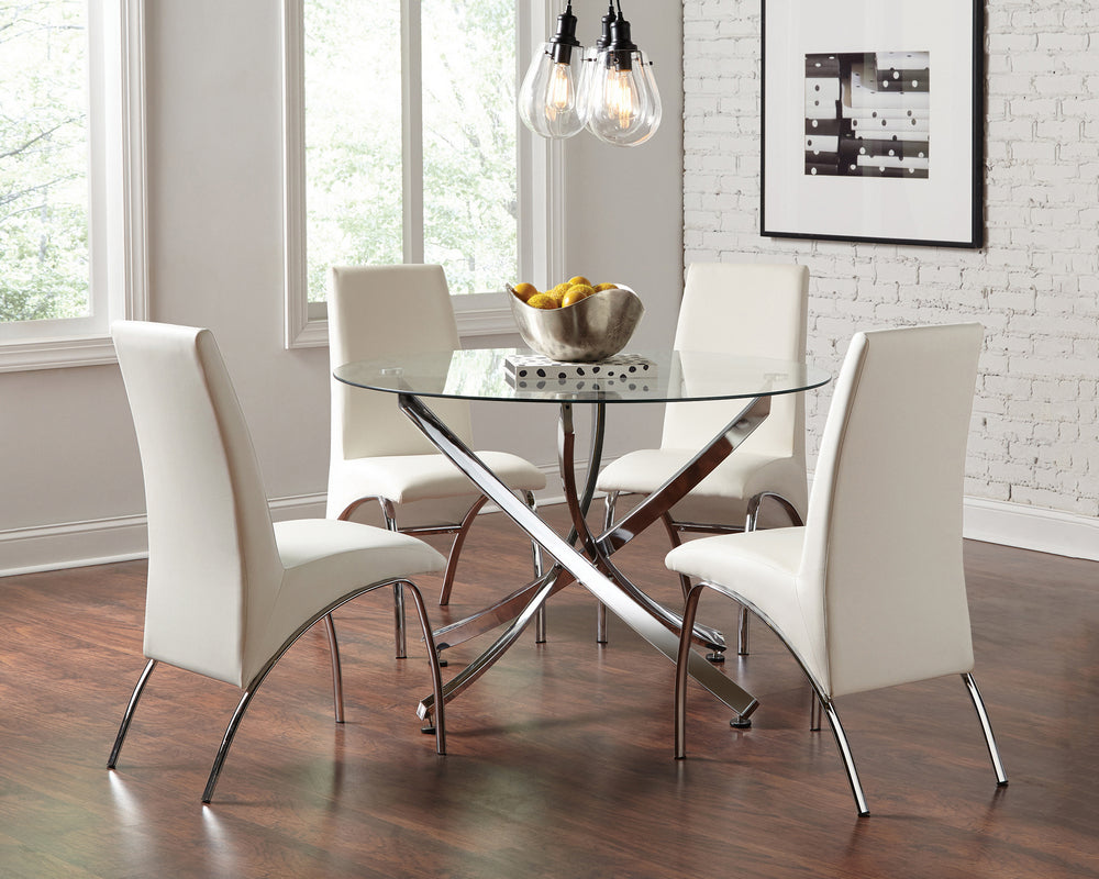 Beckham 5Pc Chrome Metal/White Leatherette Dining Table Set