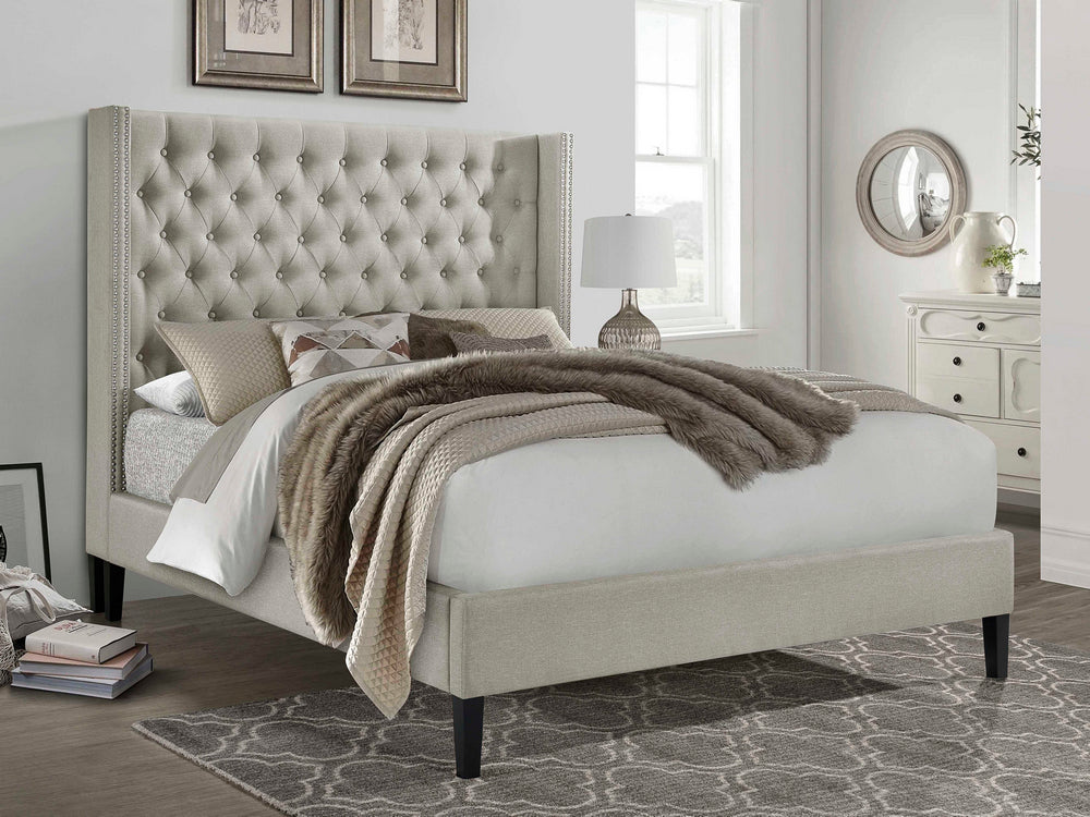 Belisha Beige Fabric Eastern King Platform Bed