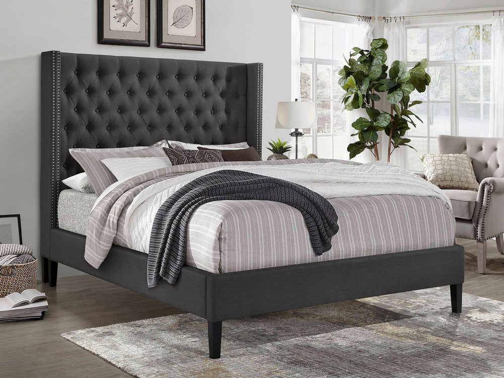 Belisha Dark Gray Fabric Eastern King Platform Bed