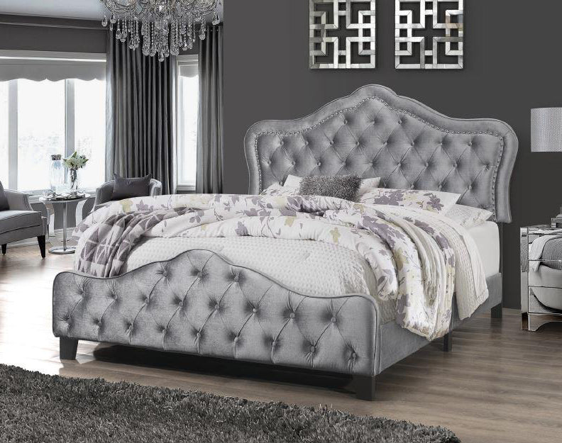 Bella Silver Grey Velvet Queen Panel Bed