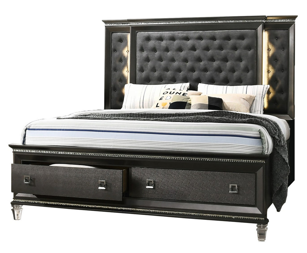 Bellagio Dark Gray Fabric/Wood King Bed