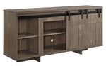 Bellarosa Gray Washed Wood TV Stand with Sliding Barn Doors