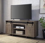 Bellarosa Gray Washed Wood TV Stand with Sliding Barn Doors