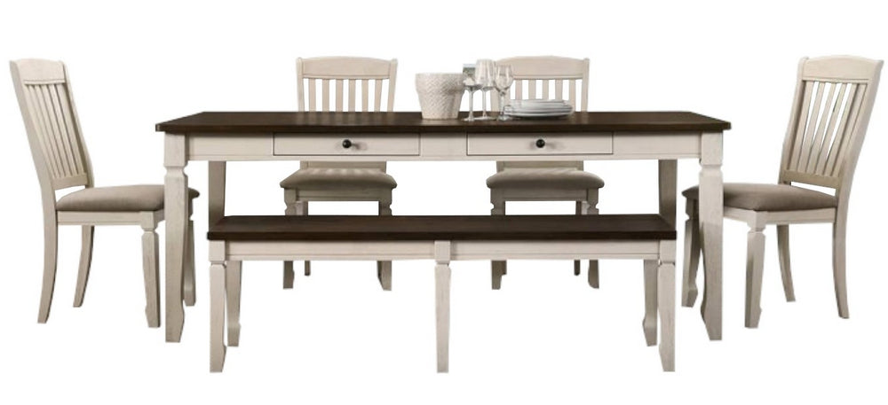 Belle 6-Pc Oak Cream Wood Dining Table Set