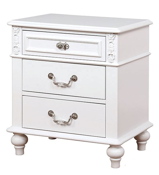 Belva White Wood 3-Drawer Nightstand with USB