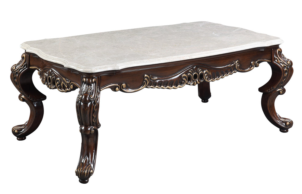 Benbek Antique Oak Wood Coffee Table with Marble Top