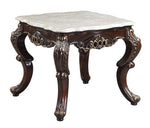 Benbek Antique Oak Wood End Table with Marble Top