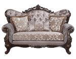 Benbek Neutral Fabric/Antique Oak Wood Loveseat