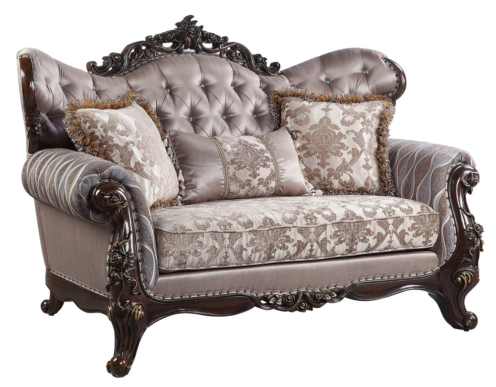 Benbek Neutral Fabric/Antique Oak Wood Loveseat