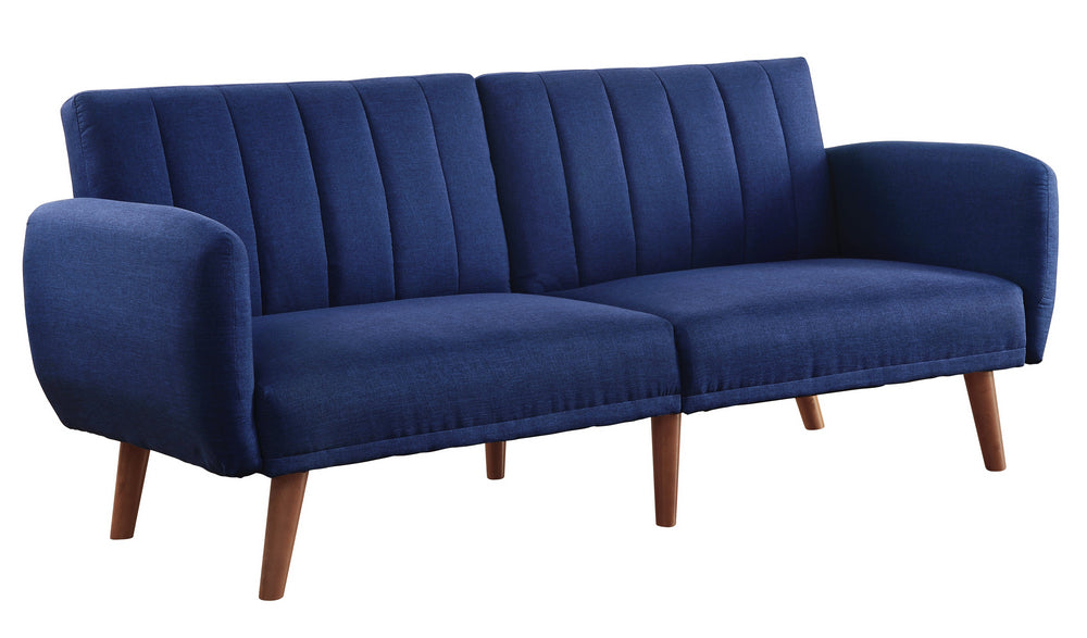 Bernstein Blue Linen Channel Tufted Adjustable Sofa Bed