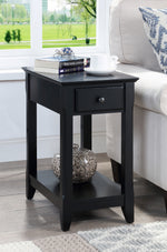 Bertie Black Wood Side Table with Drawer & Shelf