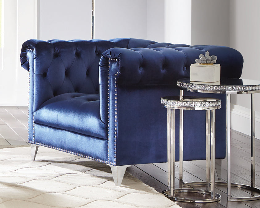 Bleker Blue Velvet Button Tufted Chair