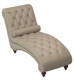 Bonne Brown Fabric Button Tufted Chaise with Nailheads