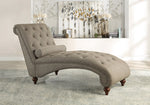 Bonne Brown Fabric Button Tufted Chaise with Nailheads