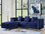 Bovasis Blue Velvet Tufted Sofa with Nailhead Trim