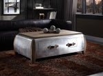 Brancaster Antique Oak Wood/Aluminum Coffee Table with Drawer