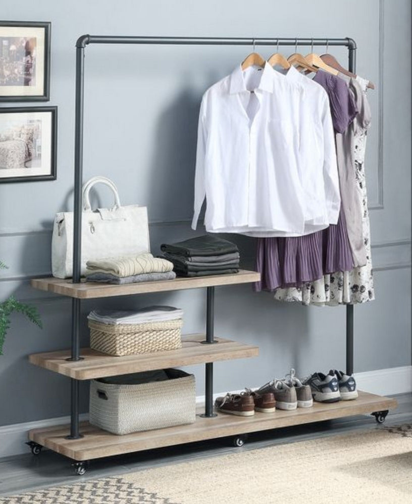 Brantley Oak Wood/Sandy Gray Metal 3-Tier Hanger Rack