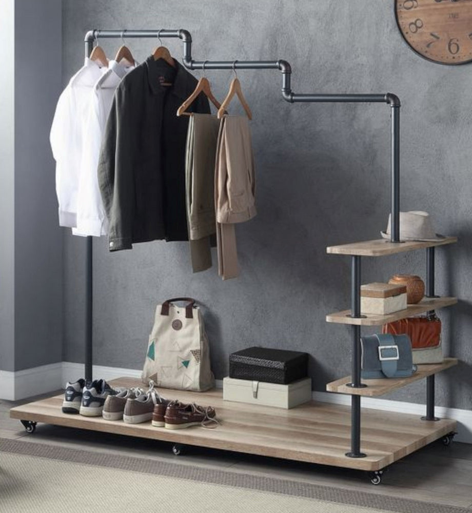 Brantley Oak Wood/Sandy Gray Metal 4-Tier Hanger Rack