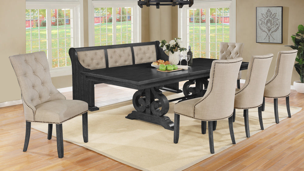 Brava 7-Pc Dark Grey Wood Dining Table Set