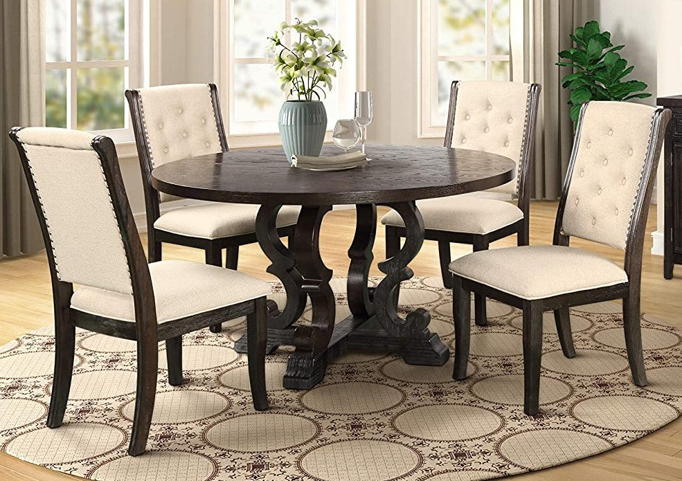 Brenda 5-Pc Beige/Espresso Dining Table Set