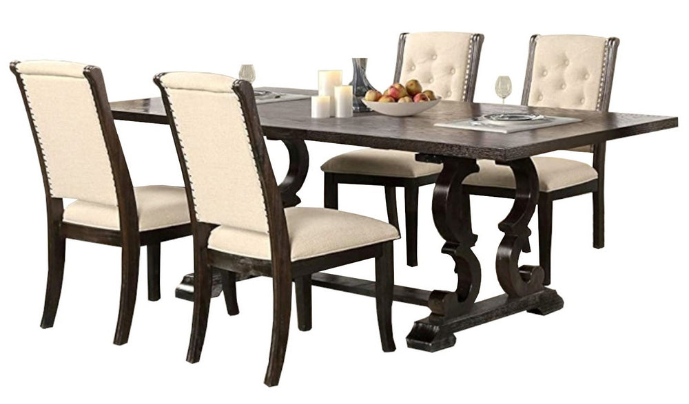 Brenda 5-Pc Espresso/Beige Dining Table Set