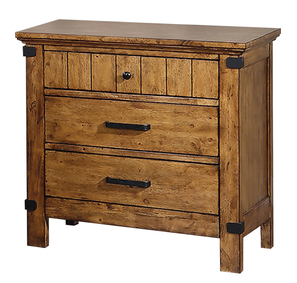 Brenner Rustic Honey Wood 3-Drawer Nightstand