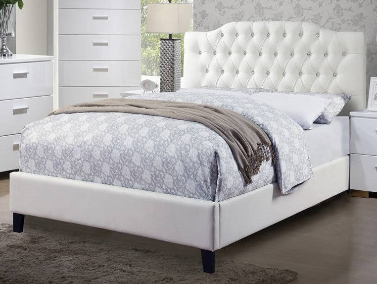 Brigida White Faux Leather Full Bed with Tufted Headboard