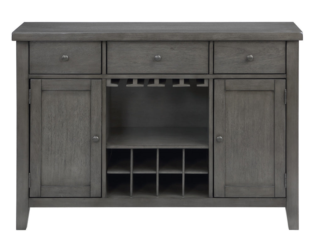 Britney Grey Wood 3-Drawer Server with Wine Rack