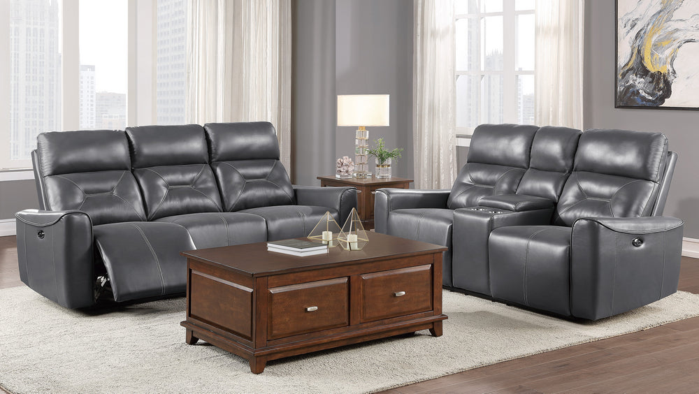 Burwell 2-Pc Gray Faux Leather Power Recliner Sofa Set