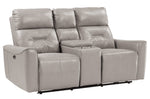 Burwell Light Gray Faux Leather Power Recliner Loveseat