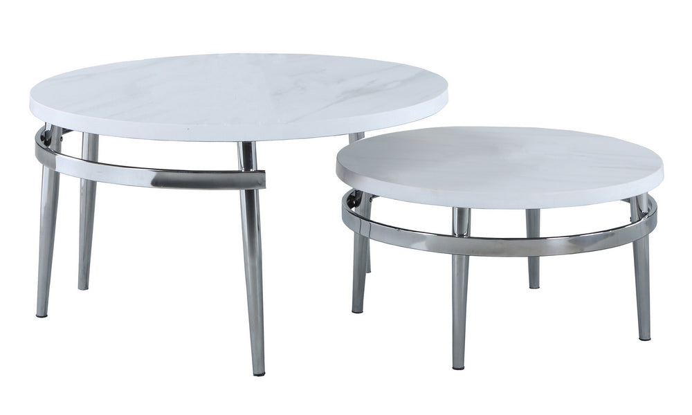 Cali 2-Pc Faux Carrara Marble/Chrome Nesting Table Set