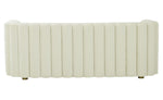 Callie Cream Velvet Sofa with Scalloped Tufted Back