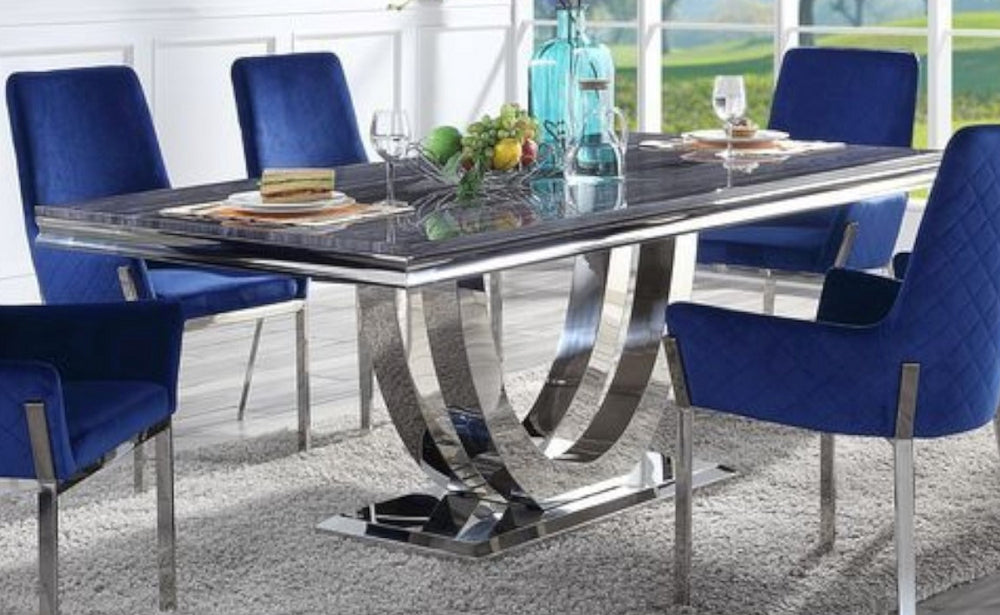 Cambrie Faux Marble/Silver Metal Dining Table