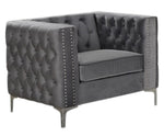 Chantria 3-Pc Grey Velvet Tufted Sofa Set