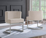 Camilla Beige Velvet/Silver Metal Side Chair