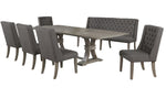 Carlie 7-Pc Gray Linen/Wood Dining Table Set