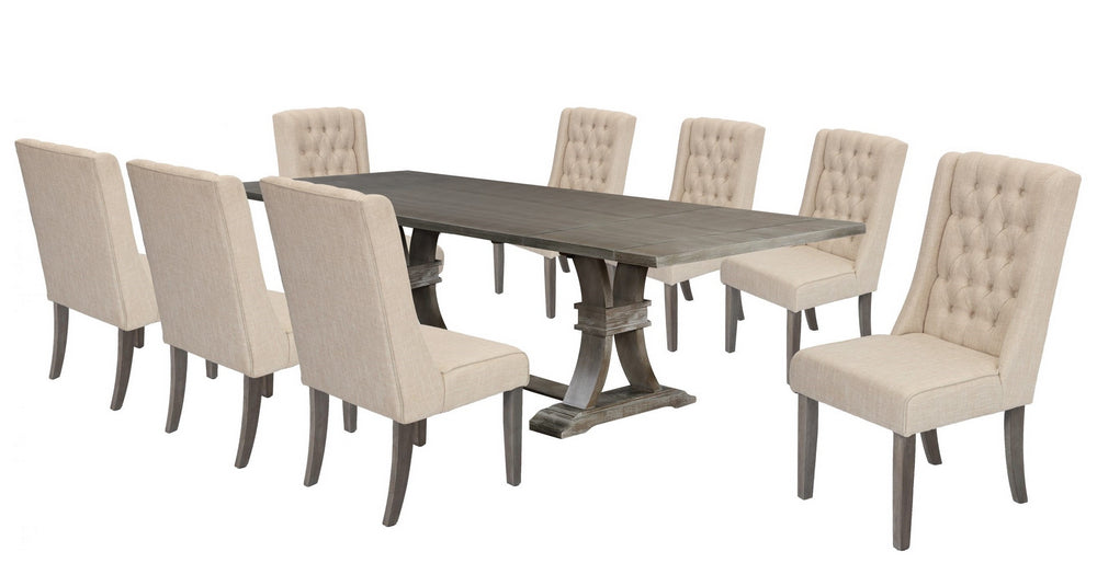 Carlie 9-Pc Gray/Beige Dining Table Set