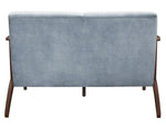 Carlson Blue Gray Velvet Fabric Loveseat w/ Sloped Arms