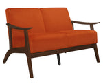 Carlson Orange Velvet Fabric Loveseat with Sloped Arms