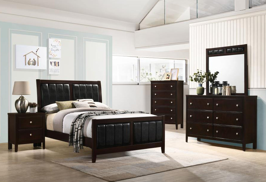 Carlton 5-Pc Cappuccino Wood/Black Leatherette Full Bedroom Set