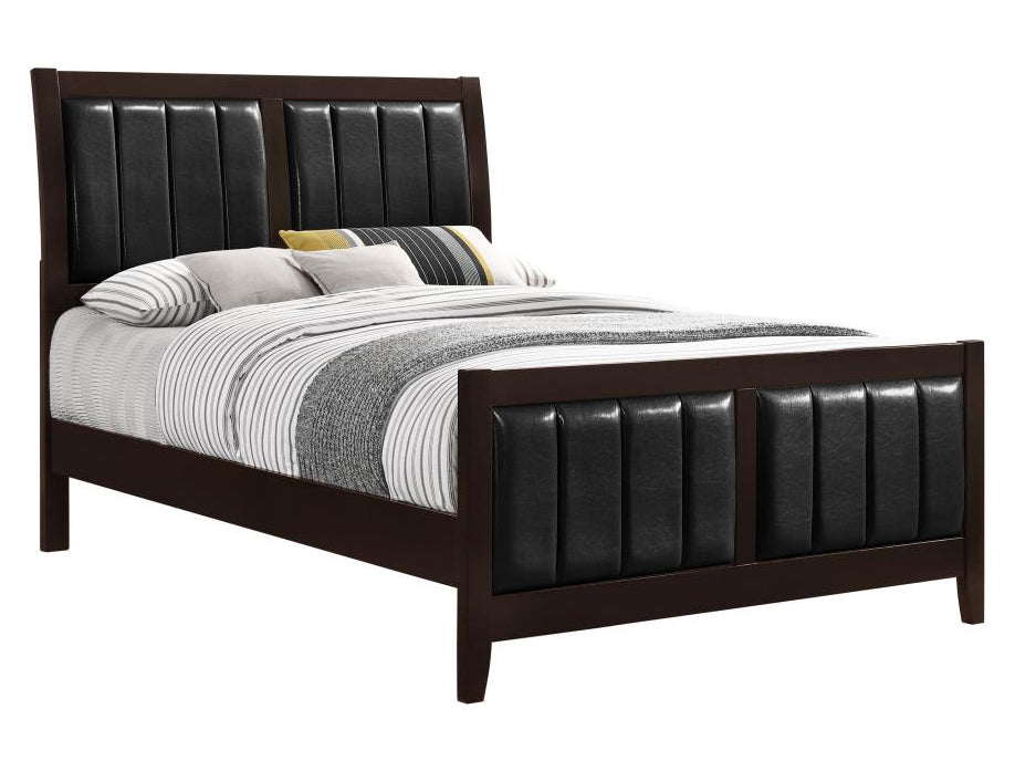 Carlton Black Leatherette/Cappuccino Wood Cal King Panel Bed