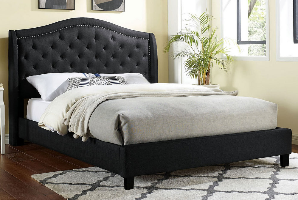 Carly Black Linen-Like Fabric Cal King Bed