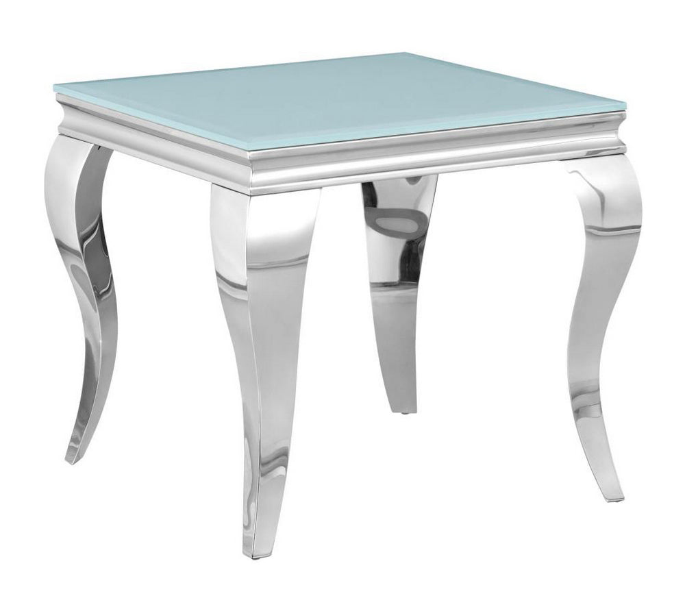 Carone White Glass/Chrome Metal Square End Table