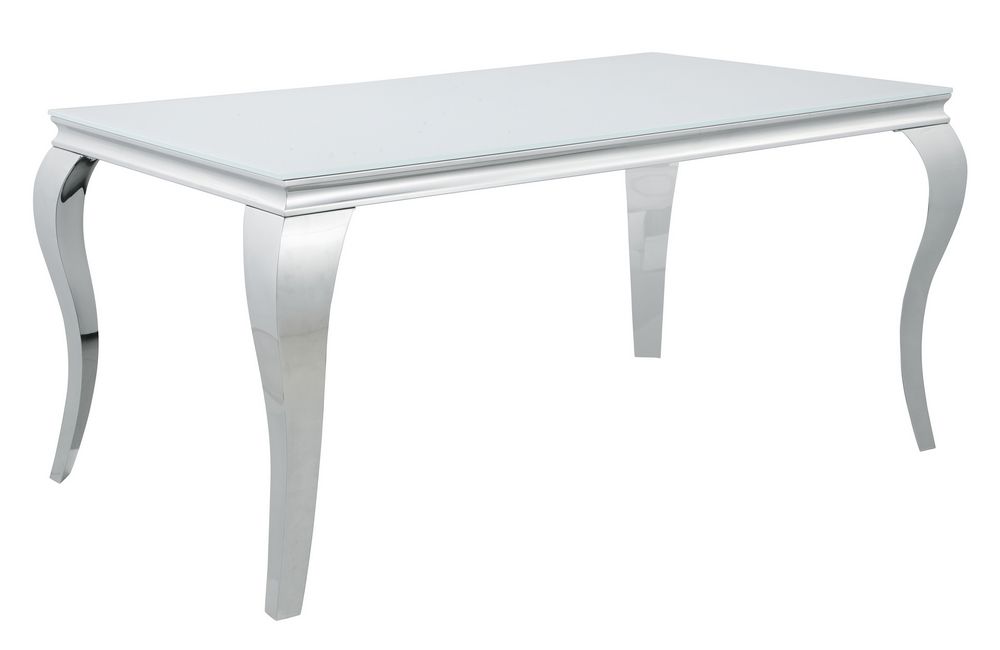 Carone White Glass/Chrome Finish Metal 61"L Dining Table