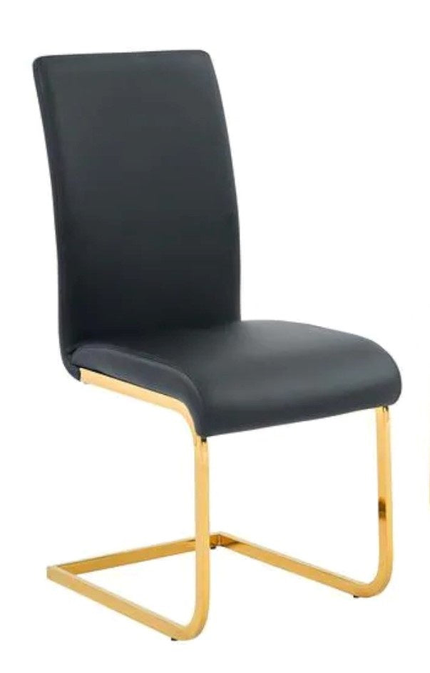 Caryl 2 Black Faux Leather/Gold Side Chairs