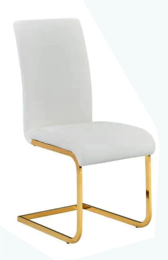 Caryl 2 White Faux Leather/Gold Side Chairs