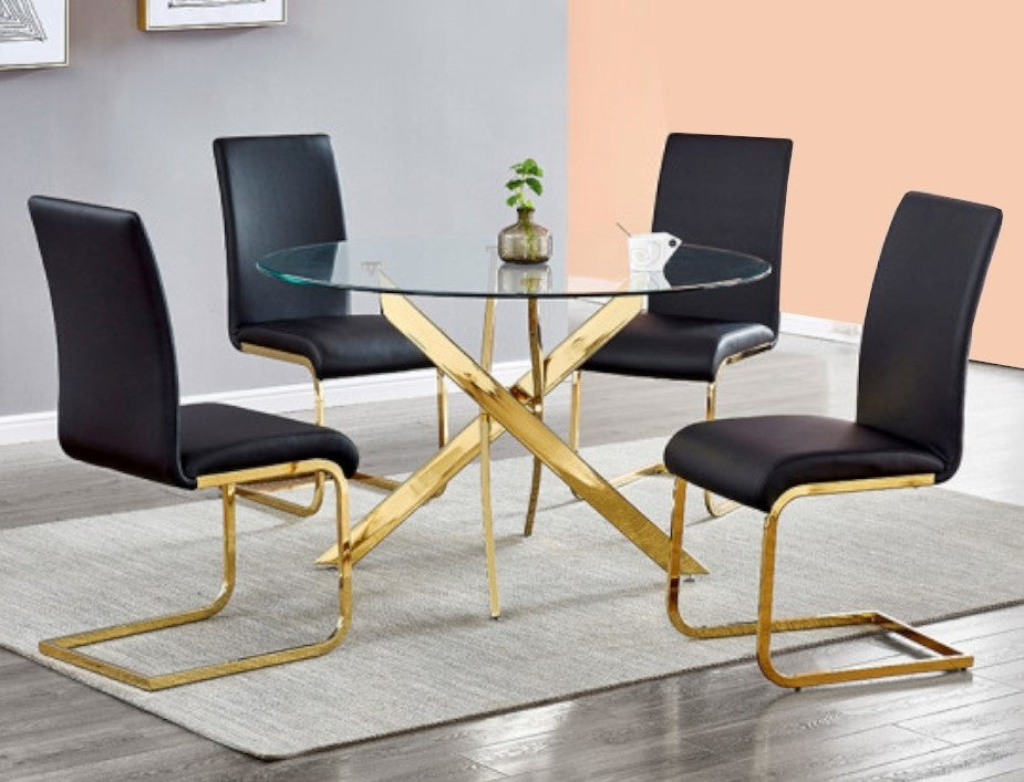 Caryl 5-Pc Black & Gold Dining Table Set