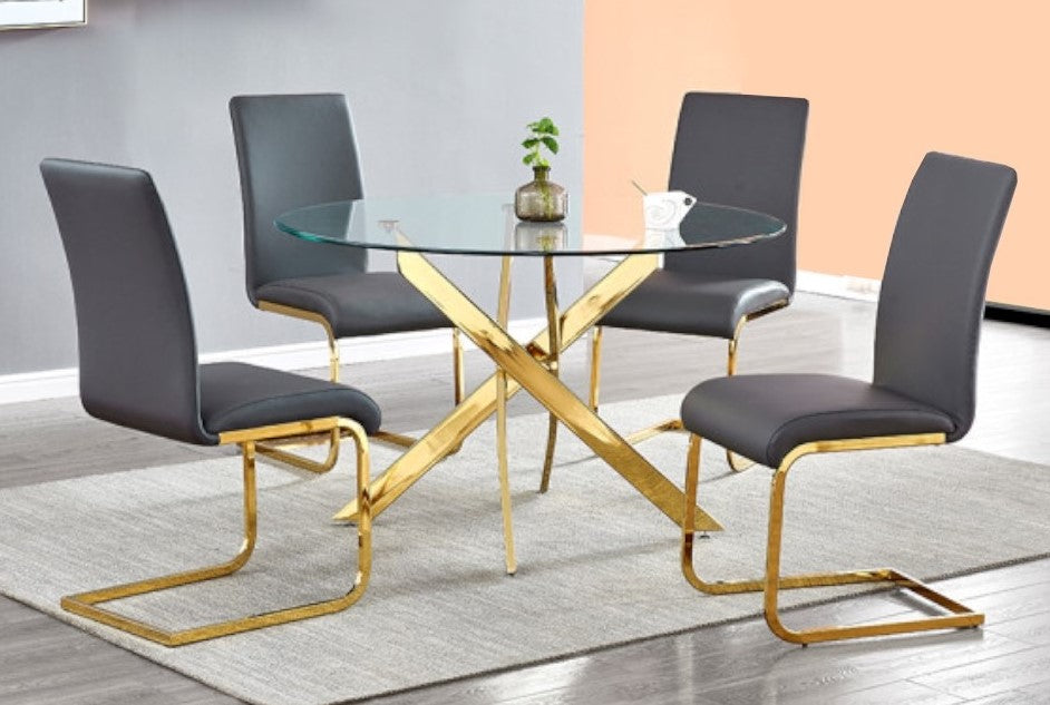 Caryl 5-Pc Grey & Gold Dining Table Set