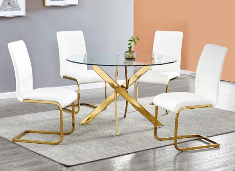 Caryl 5-Pc White & Gold Dining Table Set